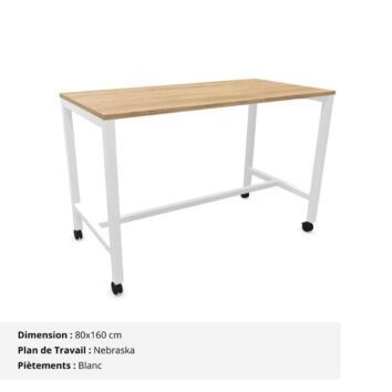 Table Haute jusqu'à 8 personnes - Gamme Nova - piètement Blanc et plan de travail Nebraska