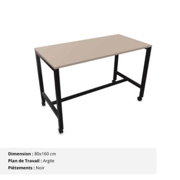 Table Haute jusqu'à 8 personnes - Gamme Nova - piètement Noir et plan de travail Argile