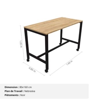 Table Haute jusqu'à 8 personnes - Gamme Nova - piètement Noir et plan de travail Nebraska