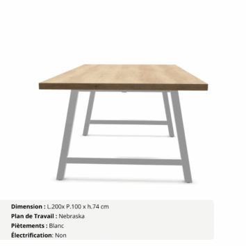 Table de réunion jusqu'à 10 personnes P.100 cm - Gamme Harmonie sans électrification - Nebraska et Blanc