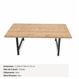 Table de réunion jusqu'à 10 personnes P.100 cm - Gamme Harmonie sans électrification - Timber et Noir