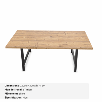 Table de réunion jusqu'à 10 personnes P.100 cm - Gamme Harmonie sans électrification - Timber et Noir
