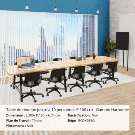 Table de réunion jusqu'à 10 personnes P.100 cm - Gamme Harmonie sans électrification - Timber et Noir - Ambiance