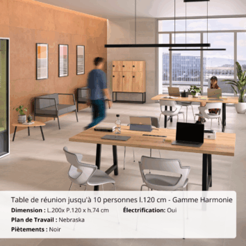 Table de réunion jusqu'à 10 personnes P.120 cm - Gamme Harmonie - Ambiance avec électrification