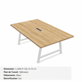 Table de réunion jusqu'à 10 personnes P.120 cm - Gamme Harmonie avec électrification -Nebraska et Blanc