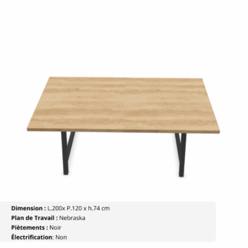 Table de réunion jusqu'à 10 personnes P.120 cm - Gamme Harmonie sans électrification - Nebraska et Noir