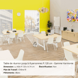 Table de réunion jusqu'à 8 personnes P.120 cm - Gamme Harmonie sans électrification - Ambiance