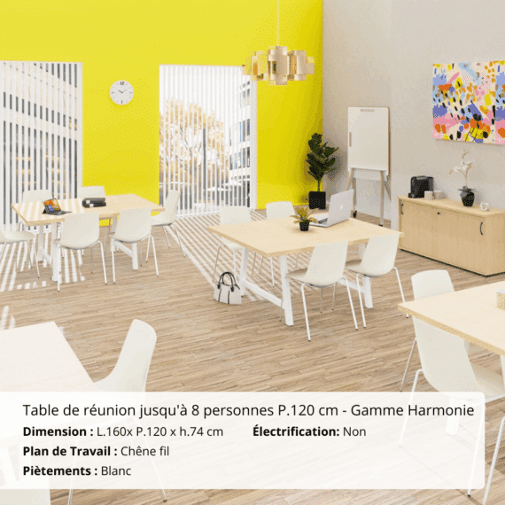 Table de réunion jusqu'à 8 personnes P.120 cm - Gamme Harmonie sans électrification - Ambiance