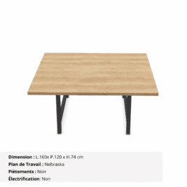 Table de réunion jusqu'à 8 personnes P.120 cm - Gamme Harmonie sans électrification - Nebraska et Noir