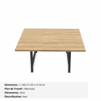 Table de réunion jusqu'à 8 personnes P.120 cm - Gamme Harmonie sans électrification - Nebraska et Noir