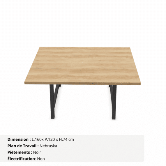 Table de réunion jusqu'à 8 personnes P.120 cm - Gamme Harmonie sans électrification - Nebraska et Noir