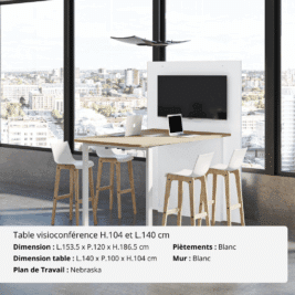 Table de visioconférence H104 et L140 cm - Gamme VisioConnect+ - Ambiance