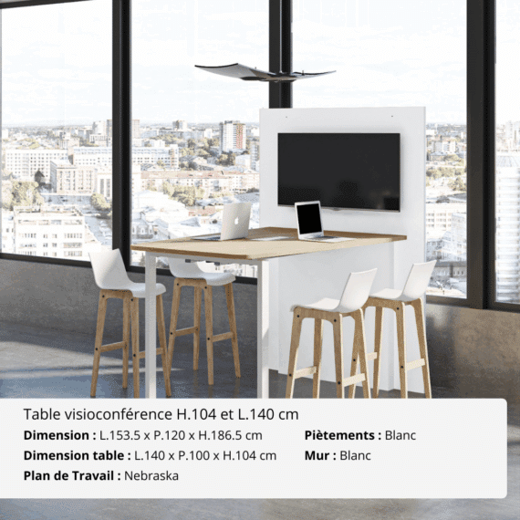 Table de visioconférence H104 et L140 cm - Gamme VisioConnect+ - Ambiance