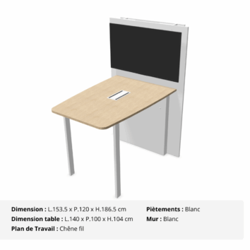 Table de visioconférence H104 et L140 cm - Gamme VisioConnect+ - Chêne fil et Blanc