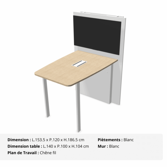 Table de visioconférence H104 et L140 cm - Gamme VisioConnect+ - Chêne fil et Blanc