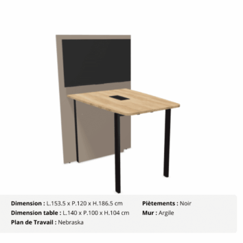 Table de visioconférence H104 et L140 cm - Gamme VisioConnect+ - Nebraska, Noir et Argile
