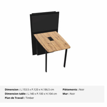 Table de visioconférence H104 et L140 cm - Gamme VisioConnect+ - Timber et Noir