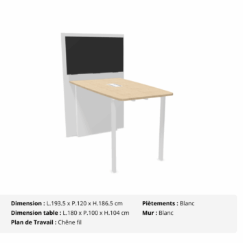 Table de visioconférence H104 et L180 cm - Gamme VisioConnect+ - Chêne fil et Blanc