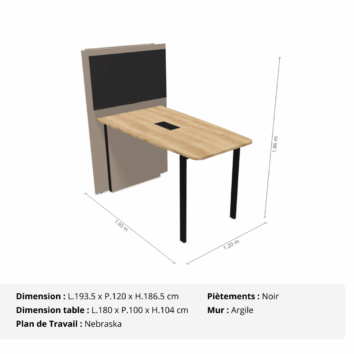 Table de visioconférence H104 et L180 cm - Gamme VisioConnect+ - Nebraska, Noir et Argile