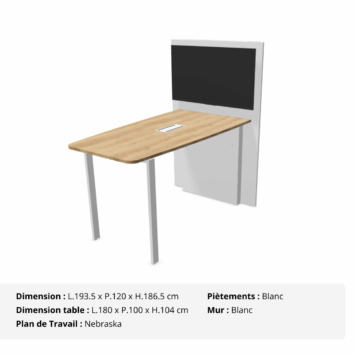 Table de visioconférence H104 et L180 cm - Gamme VisioConnect+ - Nebraska et Blanc