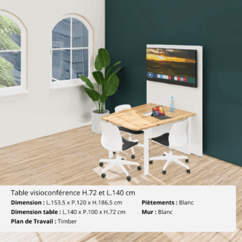 Table de visioconférence H72 et L140 cm - Gamme VisioConnect+ - Ambiance