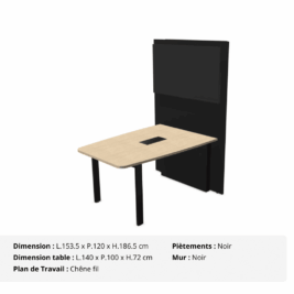 Table de visioconférence H72 et L140 cm - Gamme VisioConnect+ - Chêne fil et Noir
