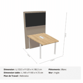 Table de visioconférence H72 et L140 cm - Gamme VisioConnect+ - Nebraska, Blanc et Argile