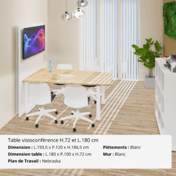 Table de visioconférence H72 et L180 cm - Gamme VisioConnect+ - Ambiance