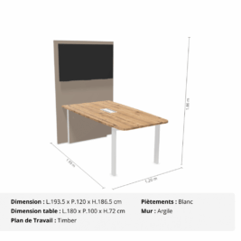 Table de visioconférence H72 et L180 cm - Gamme VisioConnect+ - Timber, Blanc et Argile