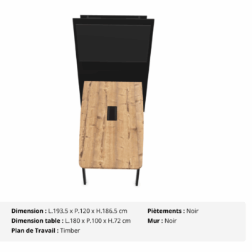 Table de visioconférence H72 et L180 cm - Gamme VisioConnect+ - Timber et Noir