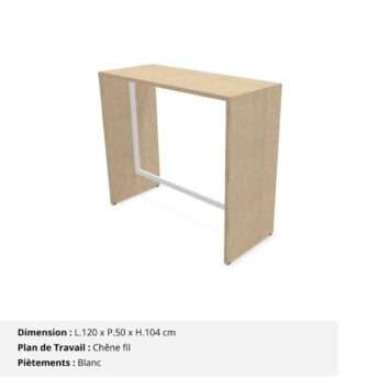 Table haute L.120 cm - Gamme Sérénité Chêne fil et Blanc
