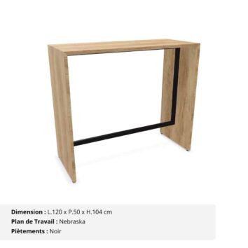 Table haute L.120 cm - Gamme Sérénité Nebraska et Noir