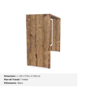 Table haute L.120 cm - Gamme Sérénité Timber et Blanc