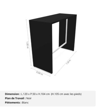Table haute L.120 cm - Gamme Sérénité avec dimensions Noir et Blanc