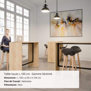 Table haute L.160 cm - Gamme Sérénité Ambiance Nebraska et Noir - Ambiance
