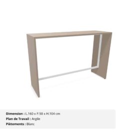Table haute L.160 cm - Gamme Sérénité Argile et Blanc