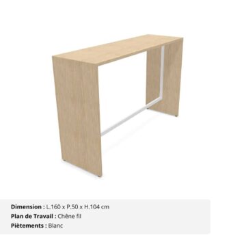 Table haute L.160 cm - Gamme Sérénité Chêne fil et Blanc (1)