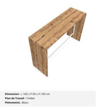 Table haute L.160 cm - Gamme Sérénité Timber et Blanc (1)