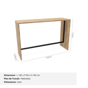 Table haute L.160 cm - Gamme Sérénité avec dimensions Nebraska et Noir (1)