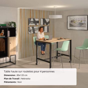 Table haute sur roulettes pour 4 personnes - Gamme Nova