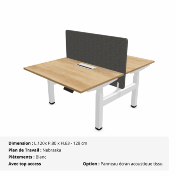 Bureau Double Assis Debout électrique - Gamme évolution - Top access - Nebraska et Blanc
