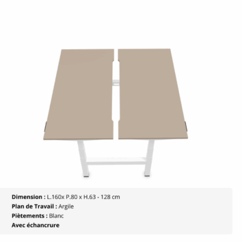 Bureau Double Assis Debout électrique - Gamme évolution - échancrure - Argile et Blanc