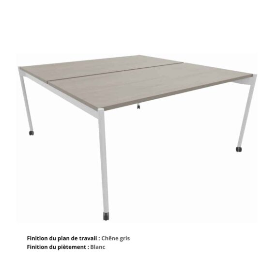 Bureau Double Open space sur roulettes Gamme Mobidesk chene gris et blanc