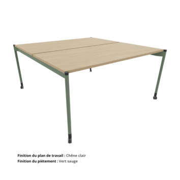 Bureau Double Open space sur roulettes chene clair et vert sauge - Gamme Mobidesk