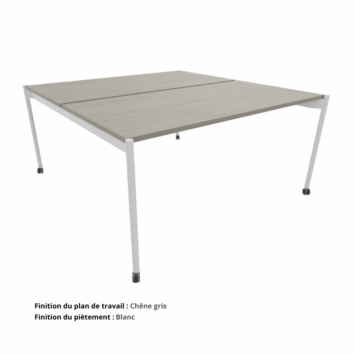 Bureau Double Open space sur roulettes chene gris et blanc - Gamme Mobidesk