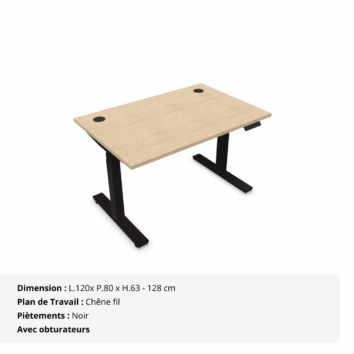Bureau Droit Assis Debout électrique - Gamme évolution - Obturateurs - Chêne fil et Blanc