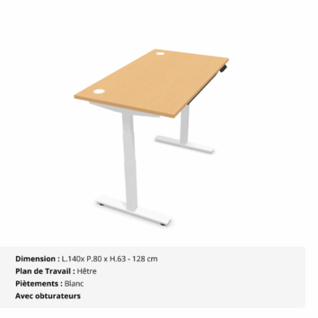 Bureau Droit Assis Debout électrique - Gamme évolution - obturateurs - Hêtre et Blanc