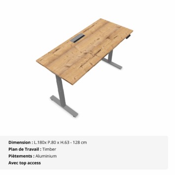 Bureau Droit Assis Debout électrique - Gamme évolution - top access - Timber et Aluminium
