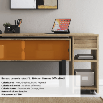Bureau console rotatif L. 160 cm - Gamme OfficeMobi -ambiance