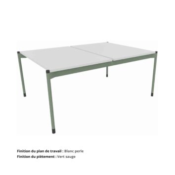 Bureau double open space gamme Mobidesk blanc perle vert sauge